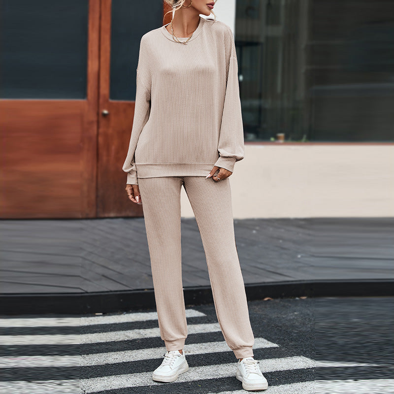 Solid Color Long-sleeved Trousers Loungewear Suit Casual Suit For Women AliFinds