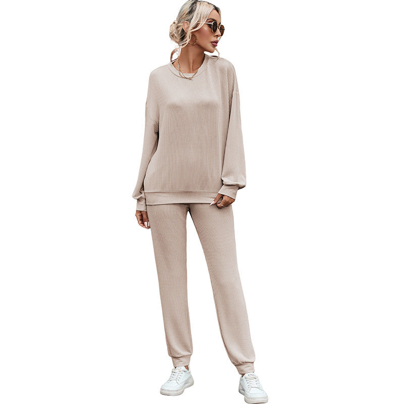 Solid Color Long-sleeved Trousers Loungewear Suit Casual Suit For Women AliFinds