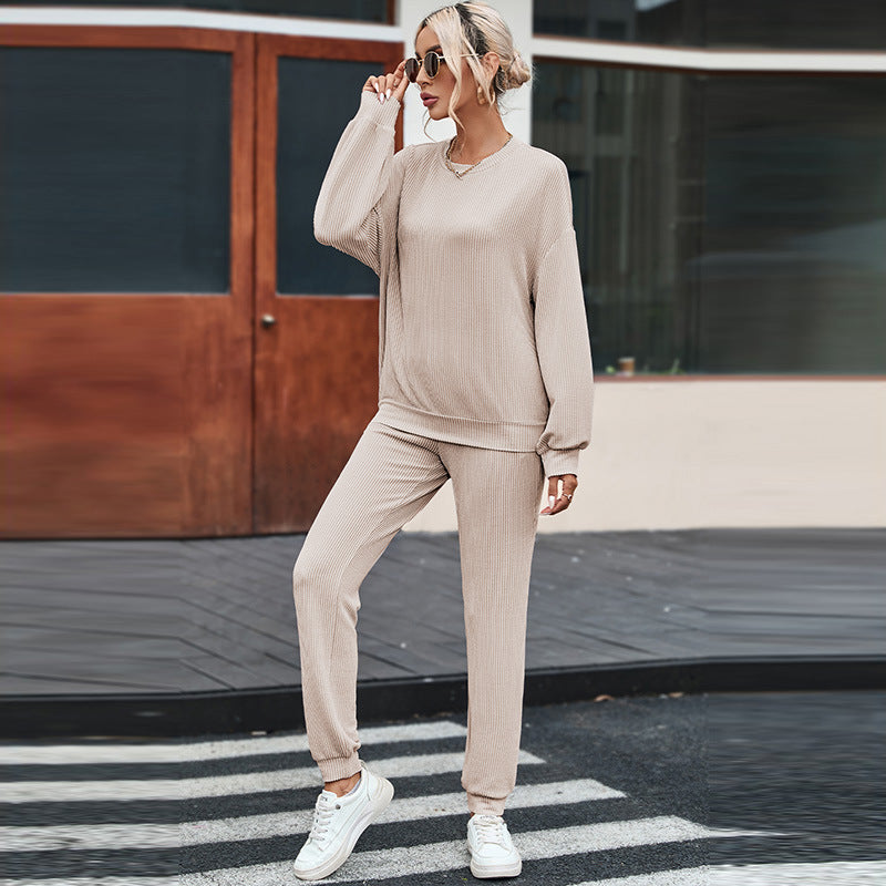 Solid Color Long-sleeved Trousers Loungewear Suit Casual Suit For Women AliFinds