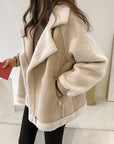 Suede Jacket Women Short Lamb Velvet Motorcycle Jacket AliFinds