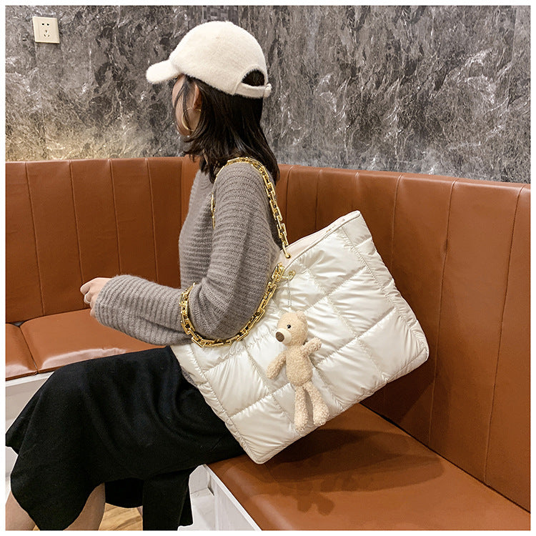 Thick Chain Tote Bags for Women Leather Big Shoulder Bag Ladies Large Capacity Shopper Purse Luxury Handbag AliFinds