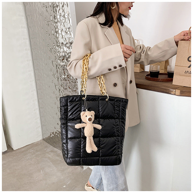 Thick Chain Tote Bags for Women Leather Big Shoulder Bag Ladies Large Capacity Shopper Purse Luxury Handbag AliFinds