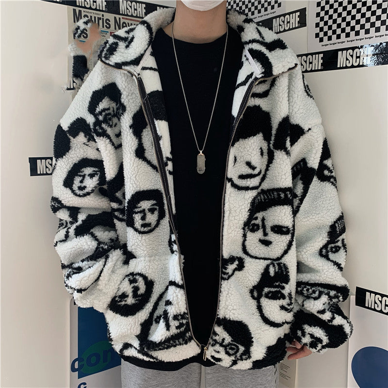 WAKUTA Winter Wool Coat Female Street Wear Chic Cute Funny Print Coats and Jackets Casual Loose Winter Clothes for Women AliFinds