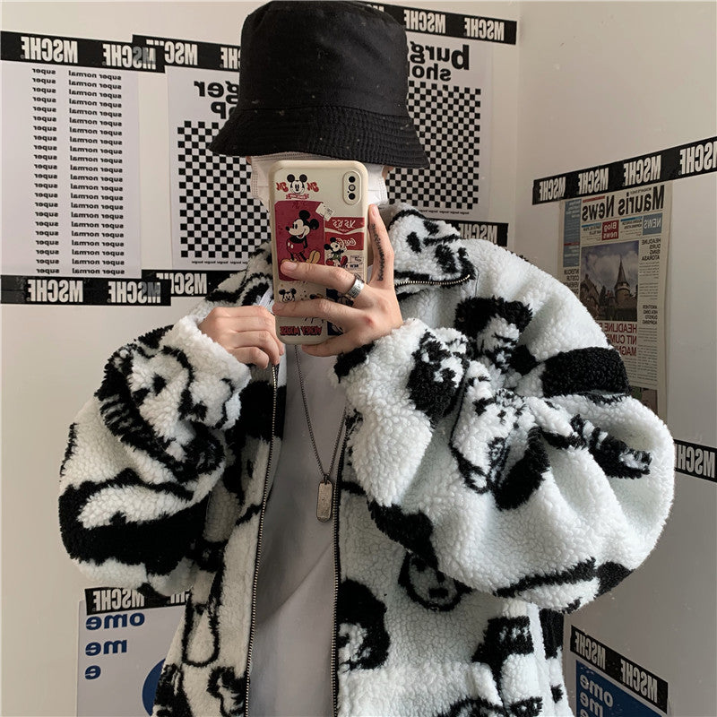 WAKUTA Winter Wool Coat Female Street Wear Chic Cute Funny Print Coats and Jackets Casual Loose Winter Clothes for Women AliFinds