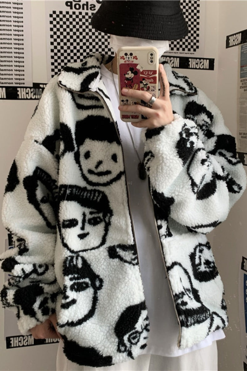 WAKUTA Winter Wool Coat Female Street Wear Chic Cute Funny Print Coats and Jackets Casual Loose Winter Clothes for Women AliFinds