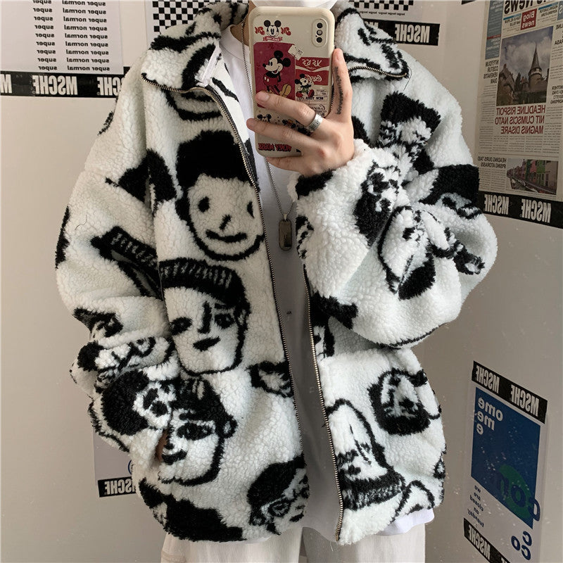 WAKUTA Winter Wool Coat Female Street Wear Chic Cute Funny Print Coats and Jackets Casual Loose Winter Clothes for Women AliFinds