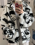 WAKUTA Winter Wool Coat Female Street Wear Chic Cute Funny Print Coats and Jackets Casual Loose Winter Clothes for Women AliFinds