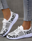 White Shoes Women Leopard Print Lace-up Sneakers Sports AliFinds