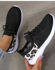 White Shoes Women Leopard Print Lace-up Sneakers Sports AliFinds