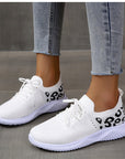 White Shoes Women Leopard Print Lace-up Sneakers Sports AliFinds