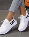 White Shoes Women Leopard Print Lace-up Sneakers Sports AliFinds