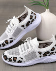 White Shoes Women Leopard Print Lace-up Sneakers Sports AliFinds