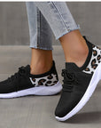 White Shoes Women Leopard Print Lace-up Sneakers Sports AliFinds