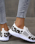 White Shoes Women Leopard Print Lace-up Sneakers Sports AliFinds