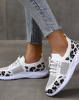 White Shoes Women Leopard Print Lace-up Sneakers Sports AliFinds