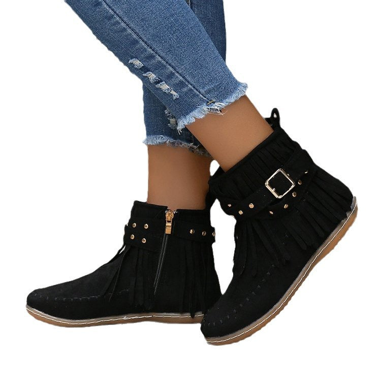 Women&#39;s Flat Buckle Martin Boots Retro AliFinds