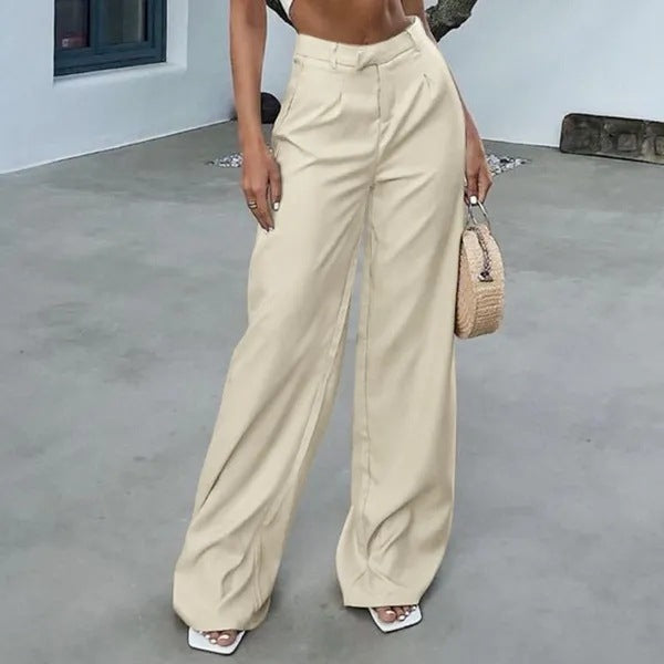 Women's Solid Color Pocket High Waist Trousers AliFinds