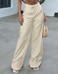 Women's Solid Color Pocket High Waist Trousers AliFinds