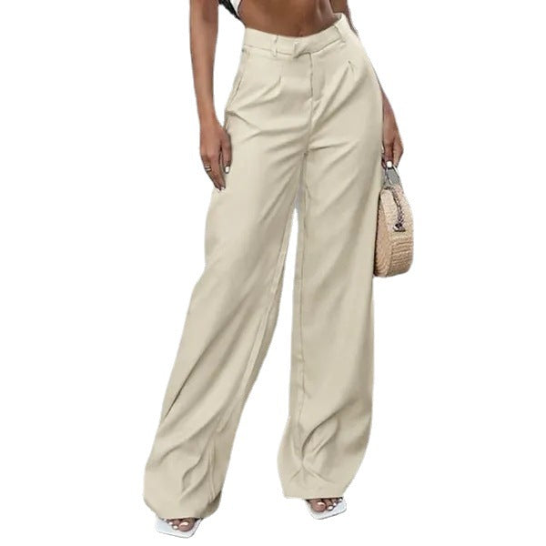 Women's Solid Color Pocket High Waist Trousers AliFinds