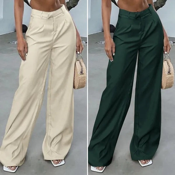 Women's Solid Color Pocket High Waist Trousers AliFinds