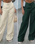 Women's Solid Color Pocket High Waist Trousers AliFinds