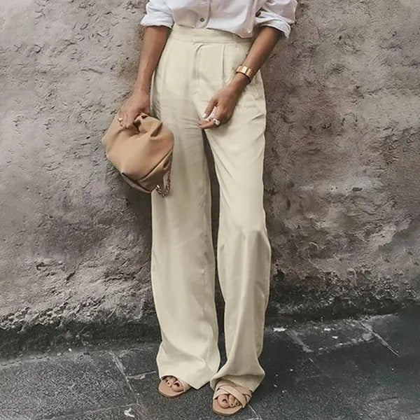 Women's Solid Color Pocket High Waist Trousers AliFinds