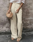 Women's Solid Color Pocket High Waist Trousers AliFinds