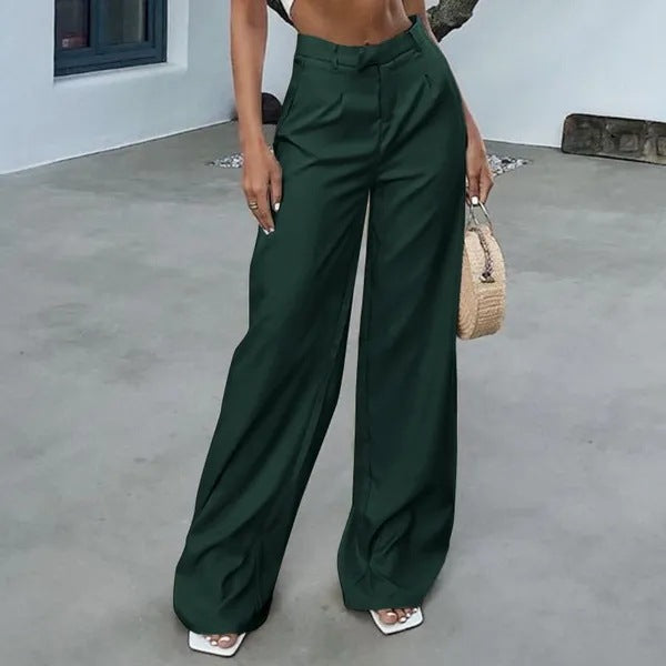 Women's Solid Color Pocket High Waist Trousers AliFinds