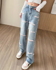 Women's Wide-leg Jeans Embroidered Letters Straight-leg Pants