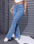 Women’s Washed Heart-Shaped Ripped Flared Jeans – High-Waist Stretch Denim Bootcut Pants