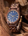 Retro Walnut Gold Multi-functional Men's Quartz Watch