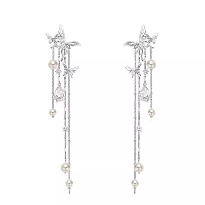 Asterism Pearl Tassel Earrings Long Light Luxury