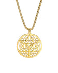 Fashion Real Gold Plating Cut Hollow Ring Merkaba Pendant 304 Material Stainless Steel Necklace