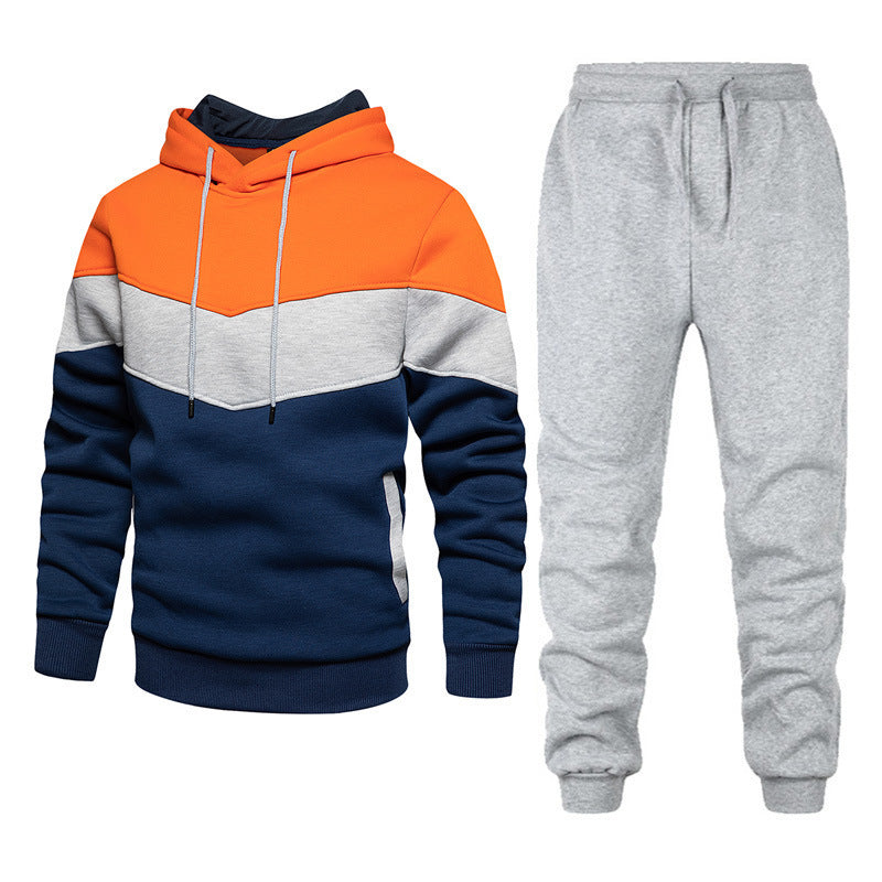 Men’s Fashion Colorblock Hooded Sports Suit – Running &amp; Outdoor Winter Tracksuit with Stitching Design