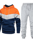 Men’s Fashion Colorblock Hooded Sports Suit – Running & Outdoor Winter Tracksuit with Stitching Design