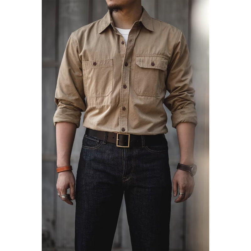 Men’s Workwear Amekaji Long-Sleeve Shirt – Lapel Cardigan Style