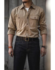 Men’s Workwear Amekaji Long-Sleeve Shirt – Lapel Cardigan Style