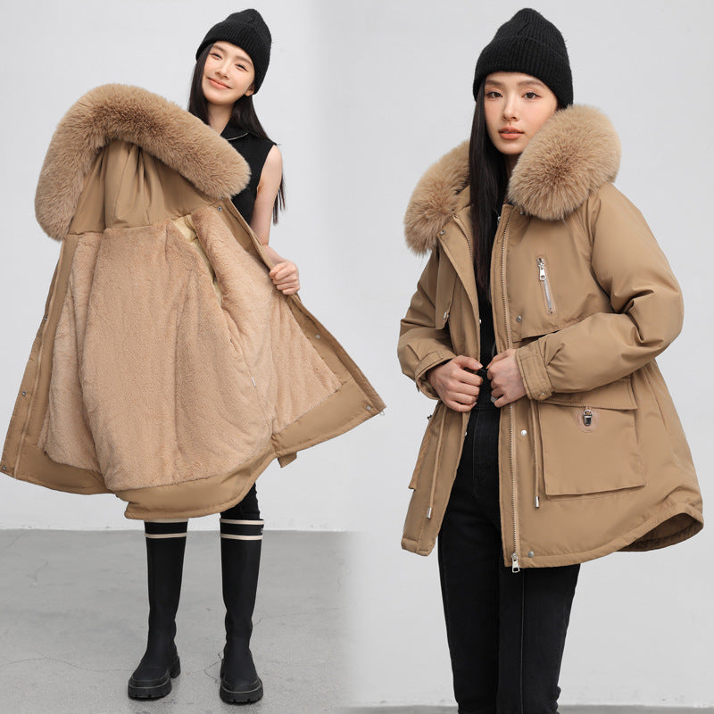 Cross-border Fleece-lined Thickened Fit Slimming Cotton Coat women