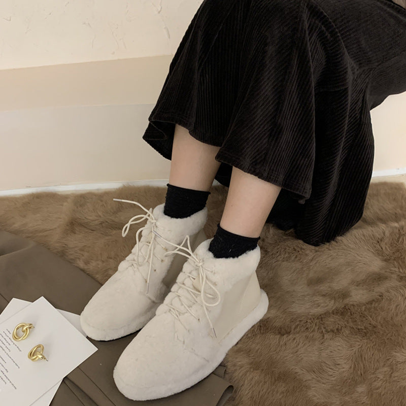 Warm Cotton Shoes With Fleece And Thick Fur