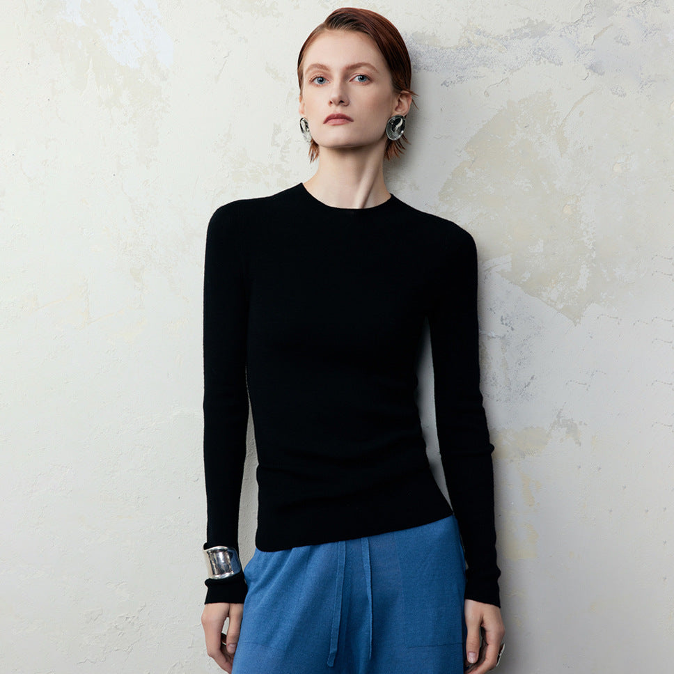 Women 95% Fine-Spun Wool Slim Fit Sweater – Lightweight Round Neck Long Sleeve Pullover Knit Top