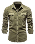Men’s Corduroy Long Sleeve Slim Fit Shirt – Ribbed Cotton Lapel Collar Business Casual Button-Down Top