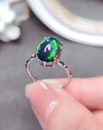 925 Silver Delicate Mosaic Natural Black Opal Ring  (3 to 7 days shipping)