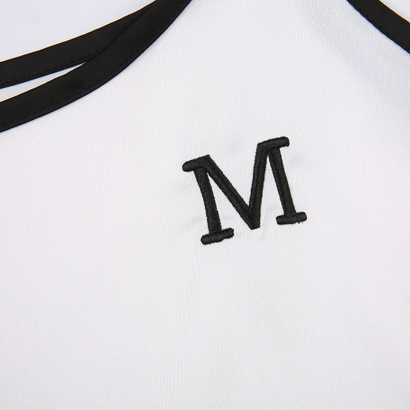 Women’s Comfortable  Satin Contrast Loose Suit – Sleeveless Alphabet Print Top &amp; Short Set