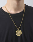 Fashion Real Gold Plating Cut Hollow Ring Merkaba Pendant 304 Material Stainless Steel Necklace