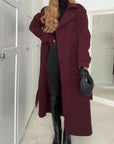 Lapel Woolen Coat Trench  Women