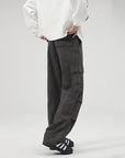 Pocket Washed Cargo Pants Men's Pleated Loose Wide-leg Cotton Casual Trousers