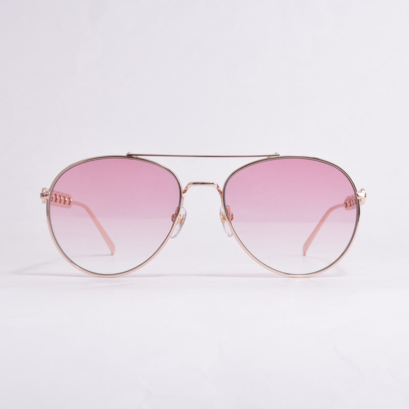 Women’s Polarized Pilot Sunglasses with Chain – UV400 Metal Frame Aviator Shades with CR39 Lenses for Driving