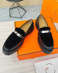 Metal Lock Catch Loafers – Women’s Platform Casual Shoes