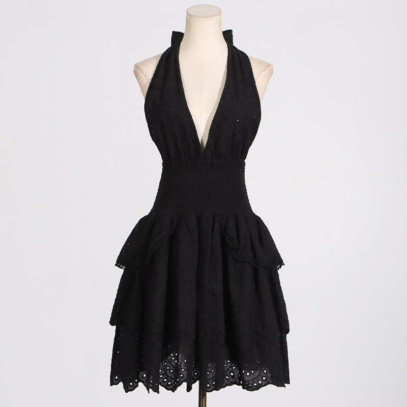 WOMEN&#39;S Autumn Deep V-Neck Halter Dress – High Waist, Slimming &amp; Backless Elegance