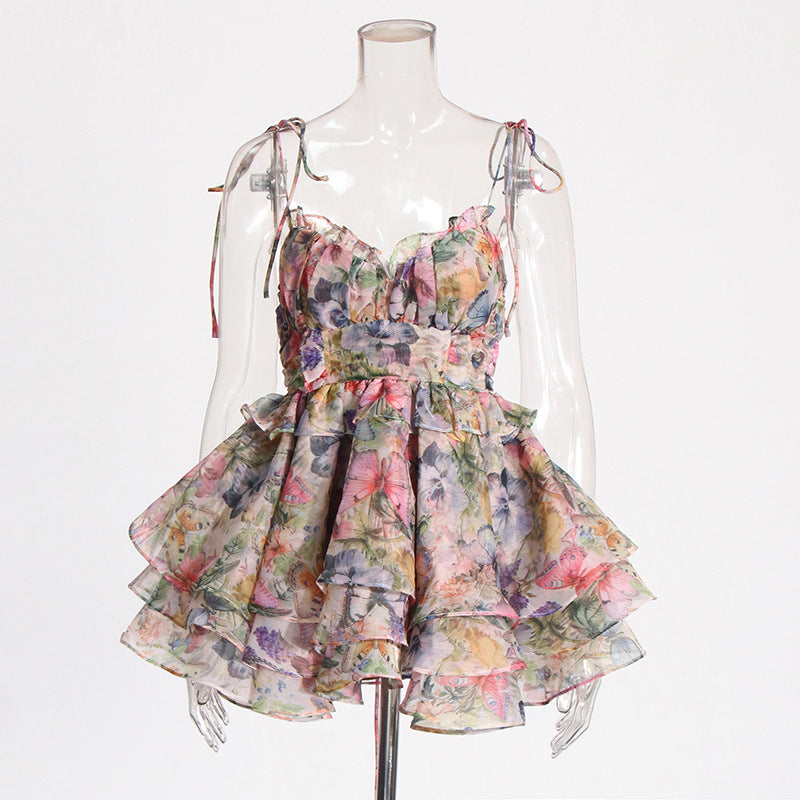 Women’s High Waist Floral Print Short Dress - Sleeveless Bodycon (S-XL) Polyester Summer Mini Dress